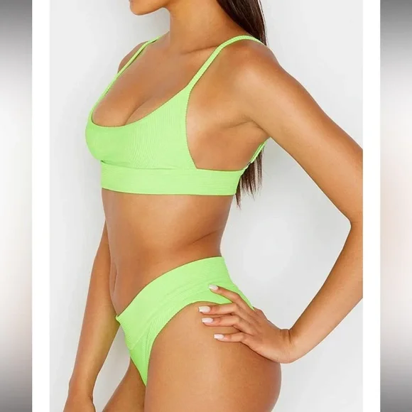 NWT Frankie’s Bikinis Gavin Ribbed bikini set XL neon green - Picture 2 of 16